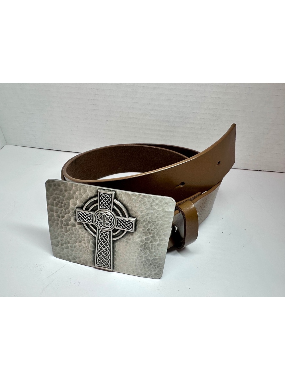 Celtic Cross Belt Buckle Western Cowboy Motorcycle Driver Brown Leather Belt